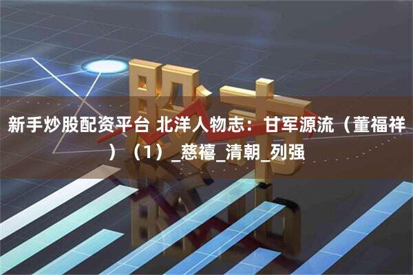 新手炒股配资平台 北洋人物志：甘军源流（董福祥）（1）_慈禧_清朝_列强